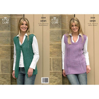 KC3544 Waistcoat and Slipover for Women in King Cole Fashion Aran