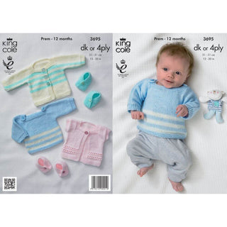 KC3695 Jacket, Sweater, Gilet and Moccasins for Babies in King Cole Comfort 4Ply and King Cole Comfort DK