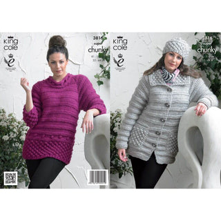 KC3816 Jacket, Sweater and Hat for Women in King Cole Big Value Super Chunky