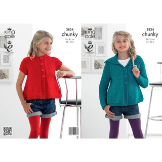 KC3834 Cardigans for Girls in King Cole Glitz Chunky