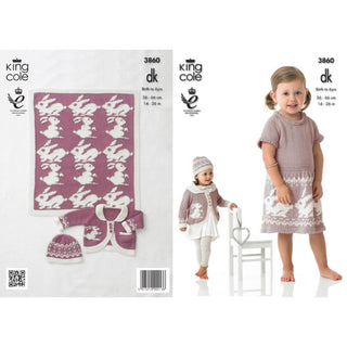 KC3860 Dress, Cardigan, Hat, Blanket for Children in King Cole Bamboo DK