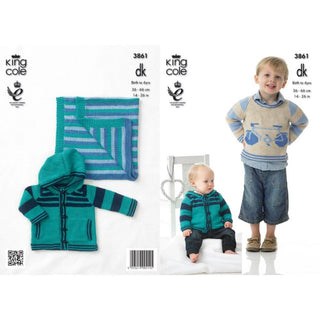 KC3861 Sweater, Hoodie and Blanket for Babies and Children in King Cole Cottonsoft DK
