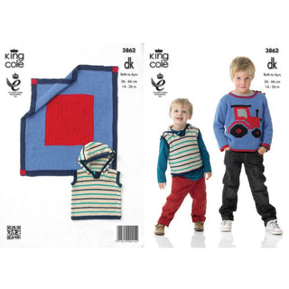 KC3862 Sweater, Pullover and Blanket for Babies and Children in King Cole Cottonsoft DK