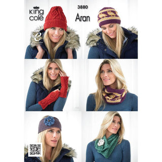 KC3880 Hats, Snoods, and Wristwarmers for Women in King Cole Merino Blend Aran