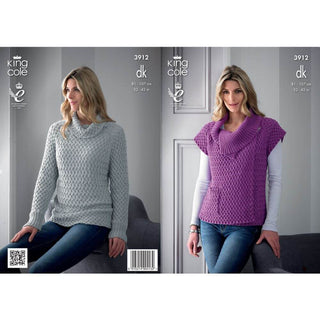 KC3912 Sweater and Cardigan for Women in King Cole Bamboo DK