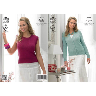 KC3924 Cardigan and Top for Women in King Cole Bamboo 4ply