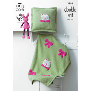 KC3981 Blanket and Cushion with Cats and Bows in King Cole Comfort DK