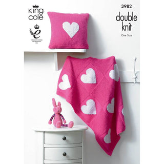 KC3982 Cushion and Blanket with Hearts in King Cole Comfort DK