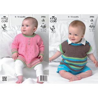KC3986 Sweater and Pullover for Babies in King Cole Comfort 4ply or King Cole Comfort DK