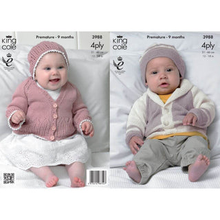 KC3988 Matinee Coat, Cardigan and Hat for Babies in King Cole Bamboo 4ply