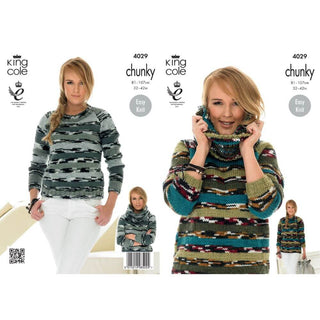 KC4029 Sweaters and Cowl for Women in King Cole Big Value Multi Chunky