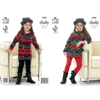 KC4030 Sweaters and Dresses for Girls in King Cole Big Value Multi Chunky