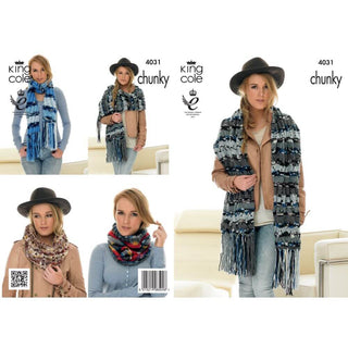 KC4031 Scarf, Snood and Shawl for Women in King Cole Big Value Multi Chunky