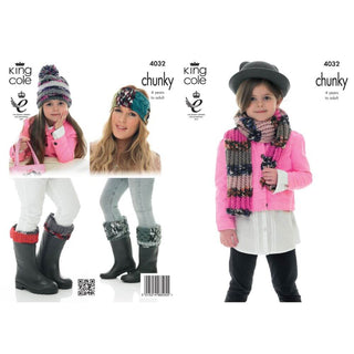 KC4032 Scarf, Hat, Headband and Welly Toppers for Children in King Cole Big Value Multi Chunky