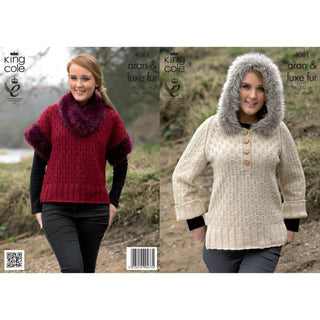 KC4061 Hoodie and Top with Cowl for Women in King Cole Merino Aran and Luxe Fur