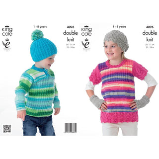 KC4096 Tunic, Sweater, Hats and Handwarmers for Children in King Cole Flash DK