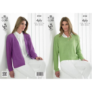 KC4134 Jacket and Sweater for Women in King Cole Bamboo 4ply