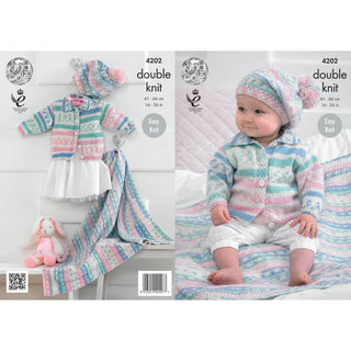 KC4202 Cardigan, Blanket and Beret for Babies in King Cole Cherish DK