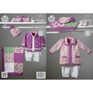 KC4224 Blanket, Jacket and Hat for Babies in King Cole Comfort Multi Chunky