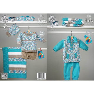 KC4226 Blanket, Sweaters and Hat for Babies in King Cole Comfort Multi Chunky