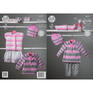 KC4229 Cape Style Sweater, Hat and Cardigan for Babies in King Cole Comfort Chunky
