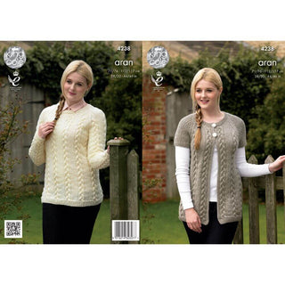 KC4238 Cardigan and Sweater for Women in King Cole Fashion Aran