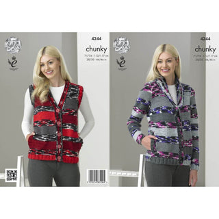 KC4244 Cardigan and Waistcoat for Women in King Cole Big Value Multi Chunky