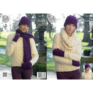 KC4279 Women Sweater, Cowl, Hat, Scarf and Fingerless Gloves Knitted with New Magnum Chunk