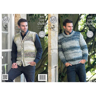 KC4293 Men Waistcoat and Round Neck Sweater Knitted with Big Value Super Chunky