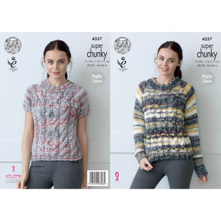 KC4357 Women Cabled Raglan Sweater with Long & Short Sleeves Knitted with Gypsy Super Chunky