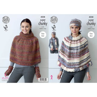 KC4358 Women Capes, Hat, Scarf & Wrist Warmers Knitted with Gypsy Super Chunky