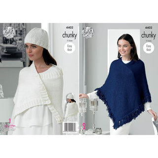 KC4402 Women Poncho Wrap, Poncho and Hat Knitted with Glitz Chunky