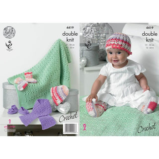 KC4419 Baby's Crochet Hat, Scarf, Shoes, Socks & Blanket Crocheted with Cherish DK/Cherished DK