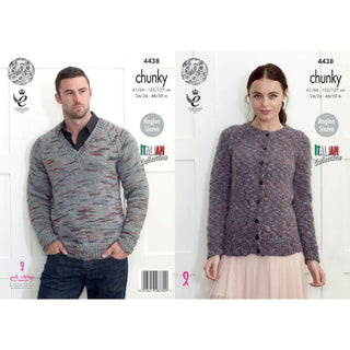 KC4438 Women Round Neck Cardigan & V Neck Sweater Knitted with Verona Chunky/Florence Chunky