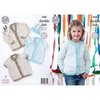 KC4448 Girl's V & Round Neck Cardigans & Hat Knitted with Smarty DK