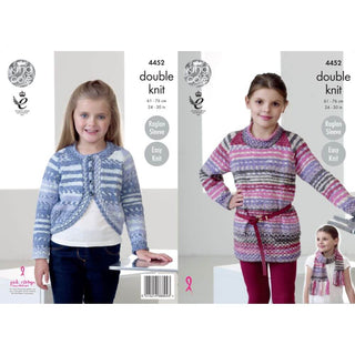 KC4452 Girl's Tunic, Cardigan & Scarf Knitted with Drifter DK