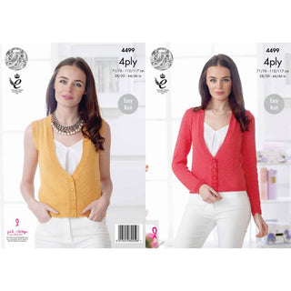 KC4499 Women Cardigan and Waistcoat Knitted with Giza Cotton 4 Ply
