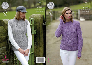 KC4624 Jumper and Slipover for Ladies in Fashion Aran Combo