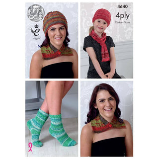 KC4640 Women Neck Wrap, Hat, Scarf & Socks Knitted in Party Glitz 4Ply