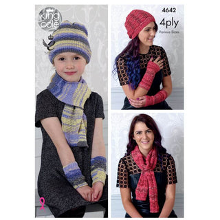 KC4642 Girl's, Women Scarf, Hat & Wrist Warmers Knitted in Party Glitz 4Ply