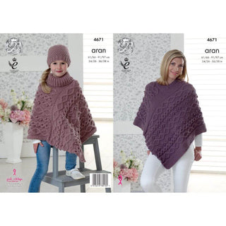 KC4671 Women Ponchos & Hat Knitted in Fashion Aran
