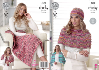 KC4696 Women Square Shawl/Blanket, Oblong Shawl, Shoulder Wrap & Hat Knitted in Drifter Chunky