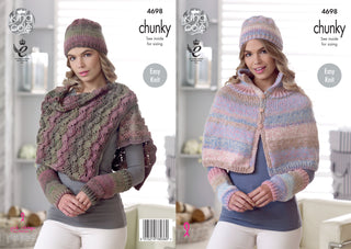 KC4698 Women Cape, Shoulder Wrap, Hat & Wrist Warmers Knitted in Cotswold Chunky