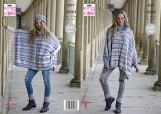 KC5271 Ladies Ponchos in King Cole Drifter Aran