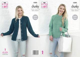 KC5285 Ladies Sweater & Cardigan in King Cole Magnum Chunky