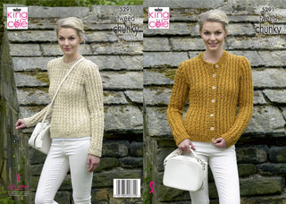 KC5291 Ladies Sweater & Cardigan in King Cole Chunky Tweed