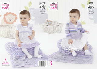 KC5390 Cardigan, Pinafore Dress and Blanket for Babies in King Cole Big Value Baby 4Ply