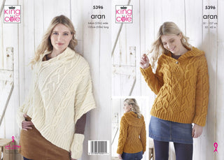 KC5396 Ladies Hoodie & Poncho in King Cole Aran