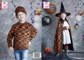 KC5399 Children's Sweater, Wrist & Leg Warmers, Hat, Cape & Pumpkin in King Cole Glitz DK