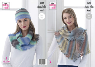 KC5400 Shawl, Cowl & Hat in King Cole Riot DK